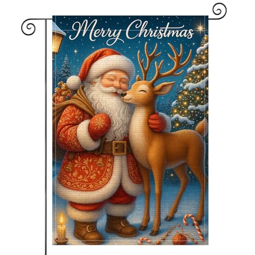 HOMETITUTE Merry Christmas Garden Flag Double Sided 12x18 Inch Burlap