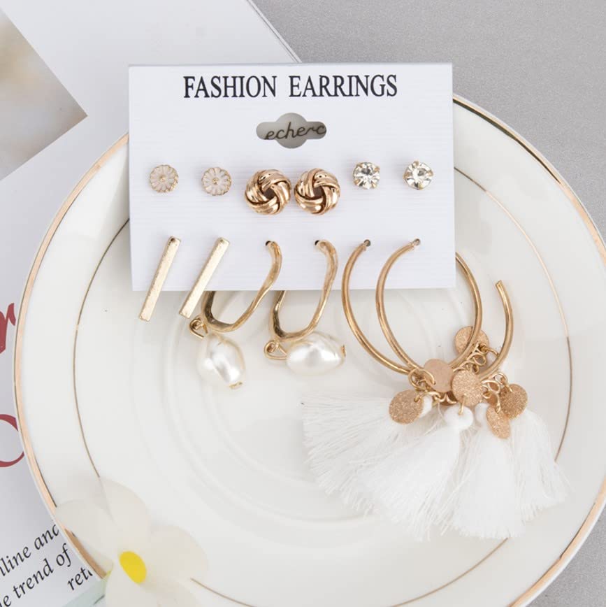 Image of ANNACREATIONS Stylish combo of pearl stud hoop earrings set for Women Girls