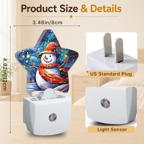 Image of Snowman Christmas Star Night Light Plug in, Soft Glow Night Light for Kids Bedroom Nursery, Gentle Warm Light for Sleep, Compact Lamp for Hallway Bathroom