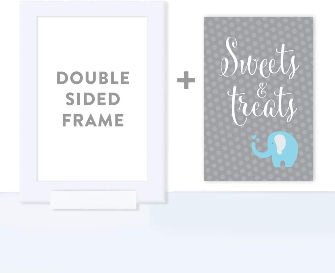 Andaz Press Birthday and Baby Shower Framed Party Sign, Double-Sided 4x6-Inch, Sweets & Treats, Boy Elephant, 1-Pack, Includes Frame