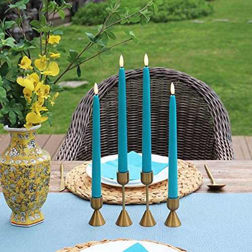 Image of Fanna Flameless Taper Candles with Timer, Battery Operated Led Candles Real Wax Finished, Remote and Batteries Included - H 11 inch Set of 4 (Turquoise)