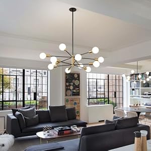 RUIYEY Modern Chandelier Ceiling Light Fixture - 33.4" 12-Light Gold and Black Sputnik Chandeliers, Height Adjustable Industrial Farmhouse Pendant Lighting for Dining Room, Living Room, Kitchen Island — photo 6 of 6