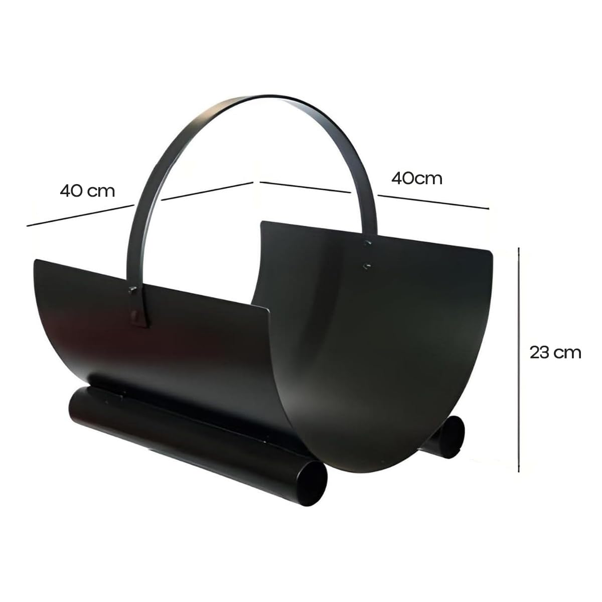 Panier à bûches de cheminée, porte, range bûches en Fer forgé coloris Noir - Hauteur 23 x Longueur 40 x Largeur 40 cm
