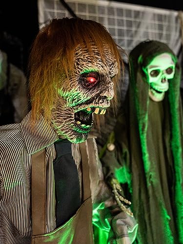 EUROPALMS Halloween Figur Zombie mit Kettensäge, animiert, 170cm | Animierte Figur mit Licht- und Soundeffekten