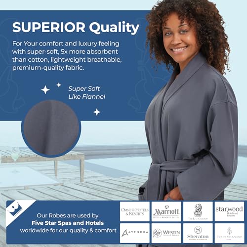 MONARCH Chamois Microfiber Shawl Hotel Robe - Lightweight Absorbent Soft Spa Bathrobe in Cypress3