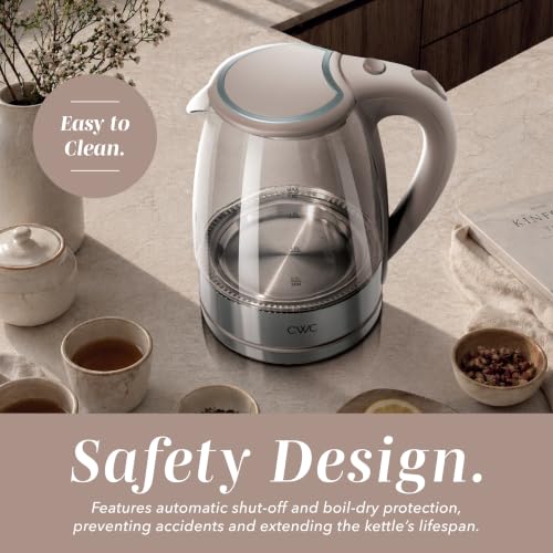 Image of COOK WITH COLOR Electric Stained Glass Tea Kettle, 1.8L Cordless Hot Water Boiler, 1200W Rapid Boil, Auto Shutoff & Boil Dry Protection, BPA-Free, Sleek Countertop Design, Neutral