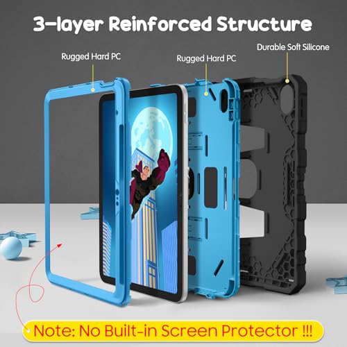 Image of Fintie Kids Friendly Case for iPad (A16) 11th Generation 11 Inch (2025), iPad 10th Generation 10.9 Inch (2022), Fully-Body Rugged Heavy Duty Shockproof Protective Case with Kickstand, Black /Blue