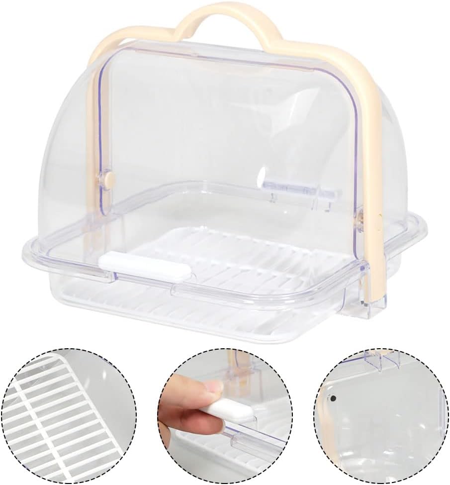 BAOZOON Portable Bread Box with Handle and Transparent Lid Loaf Cake Storage Carrier with Removable Drain Rack Food Storage Container for Pastries Donuts Buns Fruits(Apricot Handle)