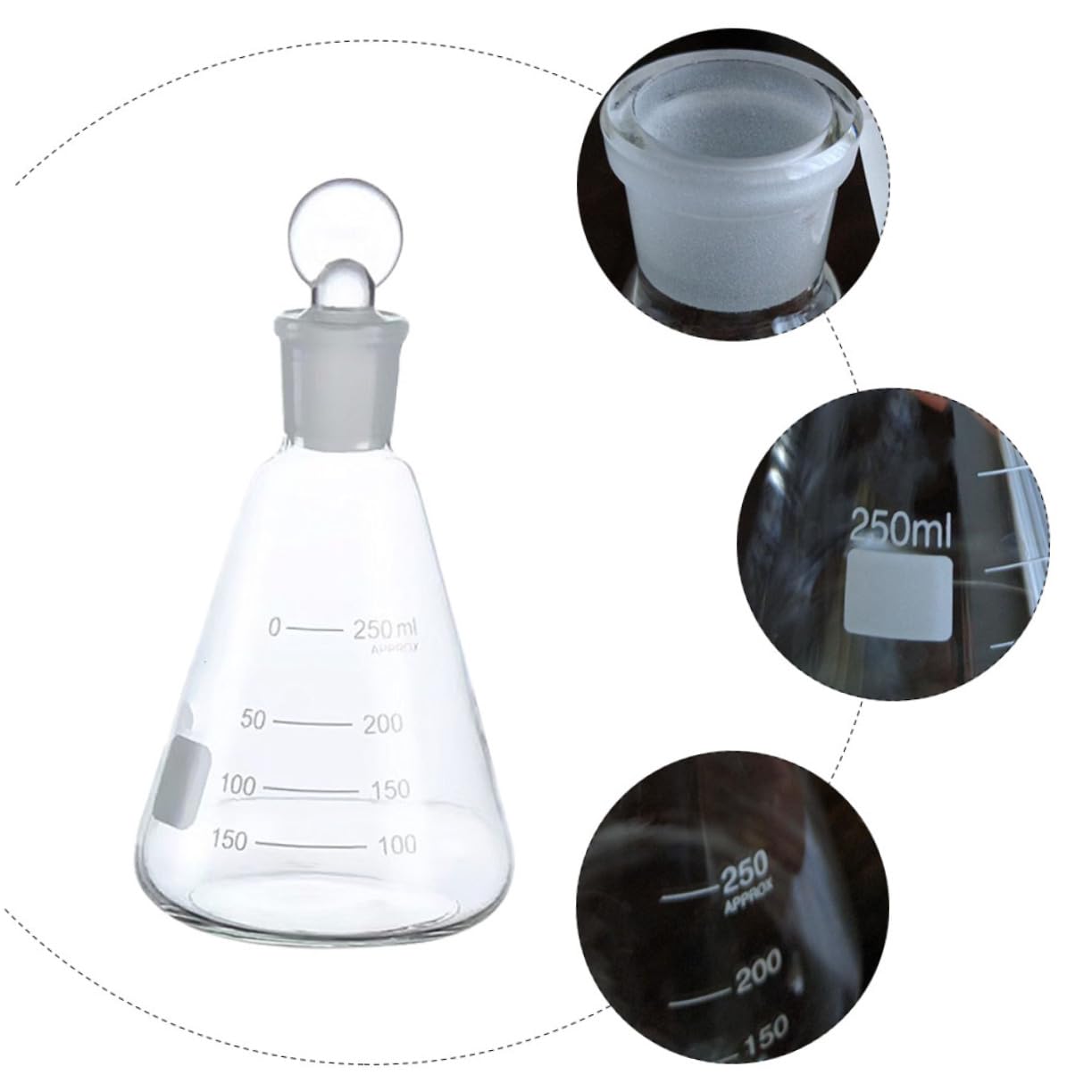 Gatuida 3 Piezas Matraz Erlenmeyer con Tapón de Vidrio Matraces Cónicos para Experimentos Escolares Herramientas para Experimentos Cristalería de Laboratorio Suministros