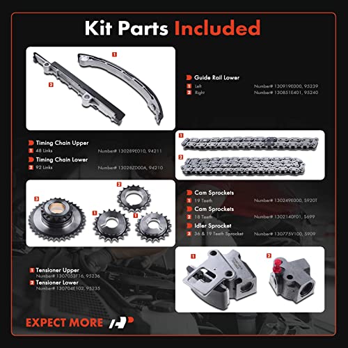 A-Premium Engine Timing Chain Kit W/Guide Rail & Idler Sprocket & & Tensioner More [Fits Dohc, 4Cyl 2.4L, Ka24De] Compatible With Nissan Altima 1998-2001, Frontier 1998-2004, Xterra 2001-2004 #TOP1