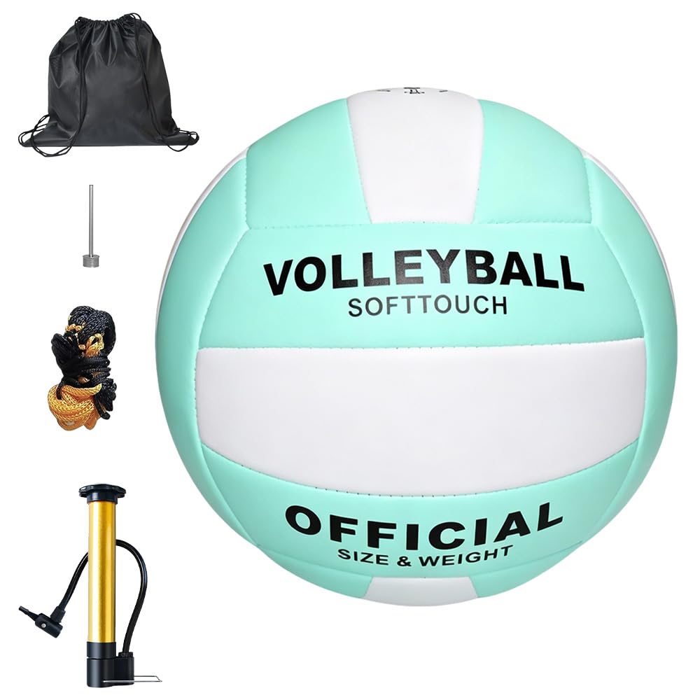 XEERUN Volleyball Official Size 5, Girls Volleyball, Waterproof Volleyball Ball with Pump, Ball Bag, Mesh Bag, Soft Beach Volleyball for Outdoor Indoor, Beach, Gym, Youth Juniors and Teens (Green)