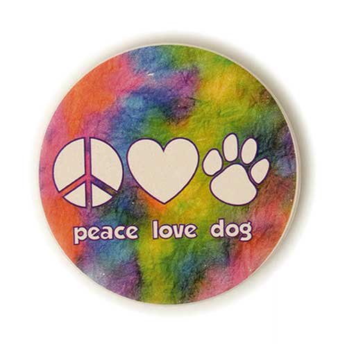 Peace Love Dog Absorbent Stone Auto Coaster - 2.5