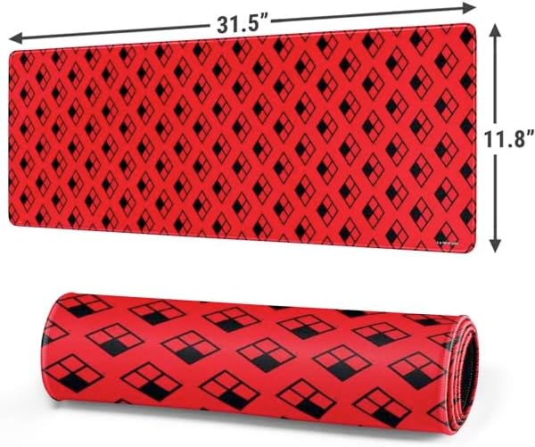 Skinit Large Gaming Mouse Pad - Officially Licensed Harley Quinn Logo Pattern Design with Stitched Edges, Waterproof, Non-Slip Rubber Base, Desk Mat for Keyboard & Mouse, 31.5" x 11.8" inches