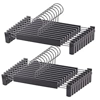 Trouser Hanger, 20Pack Plastic Pant Hangers Space Saving Skirt Hangers with Clips Adjustable Non-Slip Coat Suit Metal Heavy Duty Chrome Clothes Hangers Clothes Hook