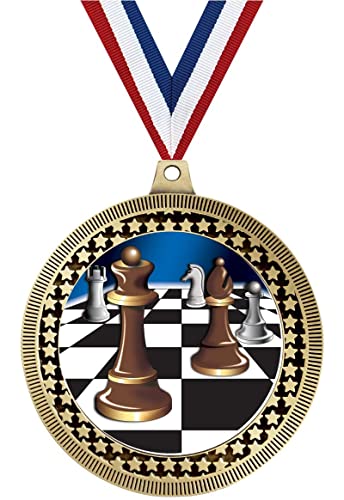 2.75" Chess Medal Awards, Gold Vega Chess Team Trophy Awards Includes Free Neck Ribbon 100 Pack Prime
