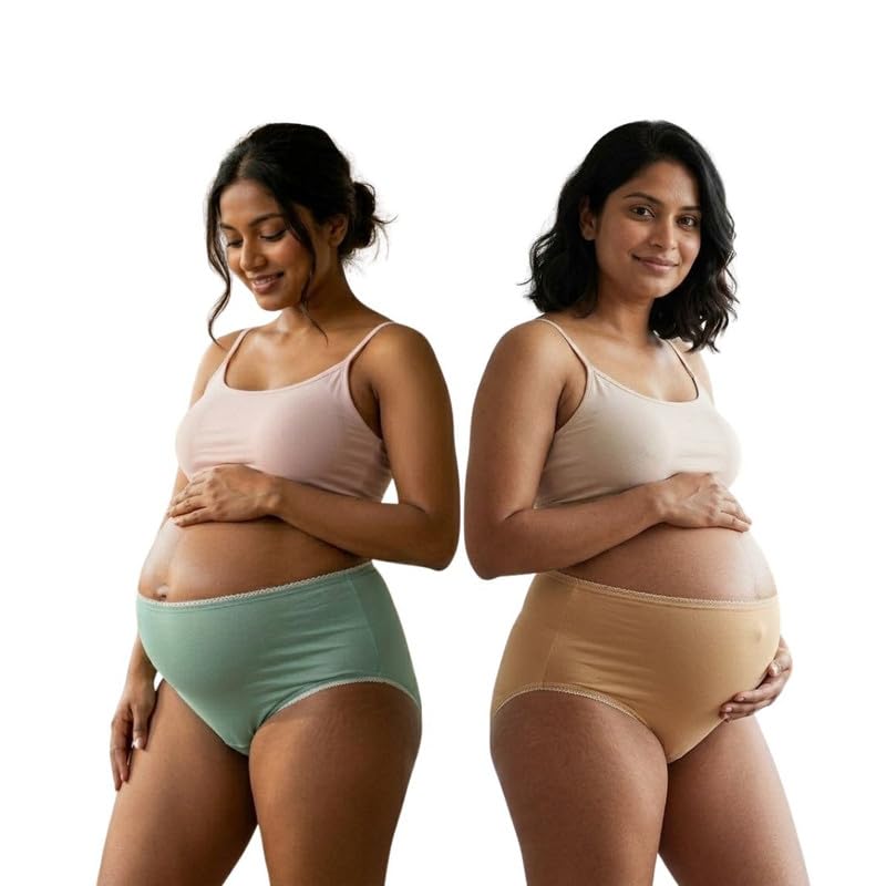 krunexa Pregnancy Underwear Maternity Panties – Seamless High Waist Over Bump Briefs, Soft Stretch Cotton, Comfortable Everyday Support Panty Pack of 2 (Multicolor)-picture-56