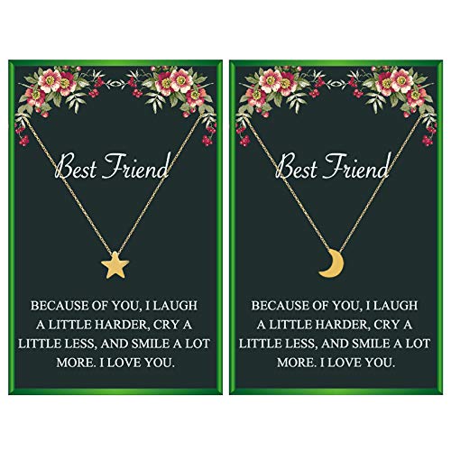 Best Friend Necklace for 2 Friendship Gifts Star Moon Necklace for Friends Matching Necklaces for Best Friends（2pcs Gold Necklace）
