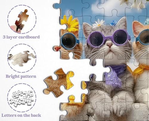Rompecabezas Funny Cats para adultos, 1000 piezas, gatitos lindos con flores de primavera y gafas de sol, rompecabezas difíciles de animales acogedores de Larkipuzz para decorar paredes en el hogar miniatura 4
