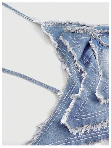 SOLY HUX Women's Star Halter Tops Tie Backless Y2k Distressed Denim Cami Crop Tops4