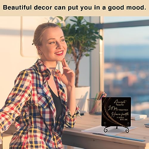 Image of Inspirational Quotes Wood Plaque with Stand - Idea Gifts for Women Men - Black Gold Wooden Decor for Home Office Living Room Shelf Table Decoration (10)