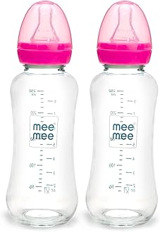 Mee Mee Premium Glass Feeding Bottle, Pink, 240ml (Pack of 2)