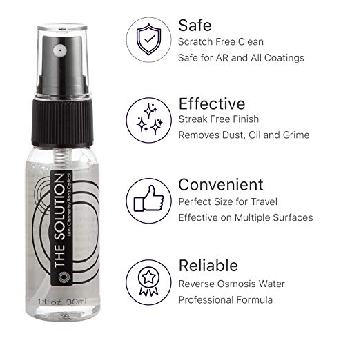 The Solution Lens Cleaner Spray | 8-1Oz Alcohol Free Eyeglass Lens Cleaning Spray & 4 Microfiber Cleaning Cloth For Glasses, Lens, Screens #TOP2