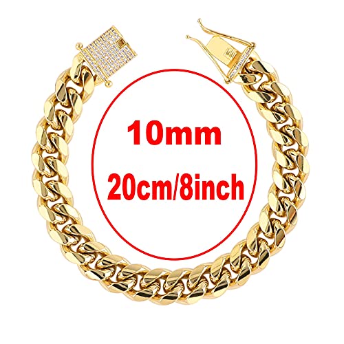 putouzip Miami Cuban Link Chain Set For Men 18K Gold Plated Stainless Steel 10/12mm Curb Bracelet Necklace Diamond Chains3