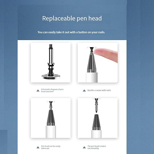 Miniatura 6 de Bolígrafos capacitivos para pantallas táctiles (paquete de 2), 4 puntas reemplazables, lápiz capacitivo de alta precisión para iPad, iPhone,