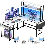 Scrivania Gaming Devoko LED 155x100 cm: Tavolo da Gioco Stabile con LED e 3 Porte USB
