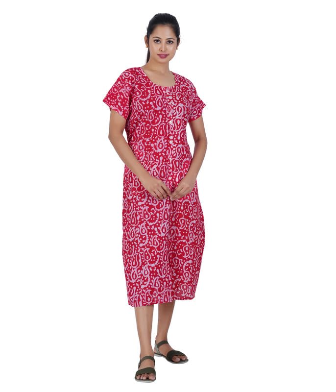 Image of MENMAII Women's [L-4XL] Full Open /Front Buttoned [a Kind of Adaptive Clothing] Multipurpose Nighty for Maternity /Pregnancy /Elderly /Patient /Feeding /Hospital Purpose Nighty Calf Length