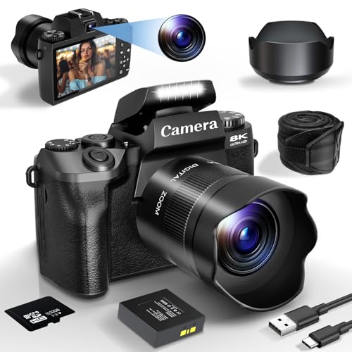 Digital Camera for Photography 8K Vlogging Camera for YouTube Dual-Lens 16X Digital Zoom Video Camera WiFi Touchscreen with 3000mAh Battery & 32GB TF Card