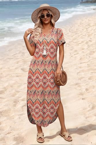 Image of WIHOLL Women's Summer Short Sleeve Dresses Maxi Dress Vacation Beach Sundresses 2026 with Pockets