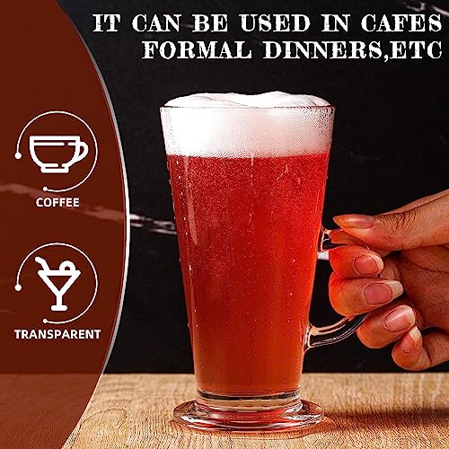 Image of Kamvy Irish Glass Coffee Mugs with Handle, Large Size Plain Glasses Set of 2, 270ml Tall Funnel Clear Glasses for Iced Cold Coffee, Latte, Cappuccino, Hot Chocolate (Chocolate Mug - 2)
