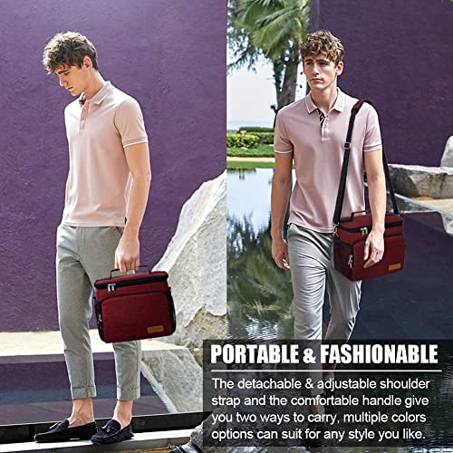 Tiblue Insulated Lunch Bag For Women/Men - Reusable Lunch Box For Office Work School Picnic Beach - Leakproof Freezable Cooler Bag With Adjustable Shoulder Strap For Kids/Adult(Medium, Burgundy Red) #TOP6