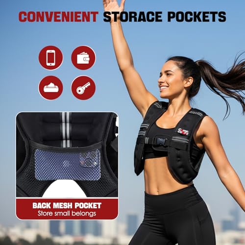 Weighted Vest, 5lb/10lb/12lb/15lb Weight Vest with Reflective Stripe for Women, Men, Rucking Vest for Walking Strength Training Running, Workout, Jogging by Comocomme - Image 7