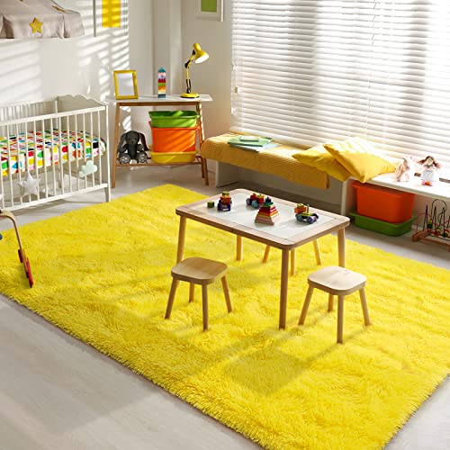 Benron Yellow Plush Fluffy Rug Ultra Soft Furry Bedroom Rugs Kids Room Carpets Non-Slipping Living Room Rug 3 X 5 Feet, Cozy Bedside Runner Rugs #TOP3