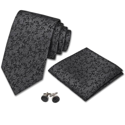 Image of Men's Tie Set with Pocket Square and Cufflinks | 100% microfiber; tie 59 x 3.15 in; square 10 x 10 in; gift box included