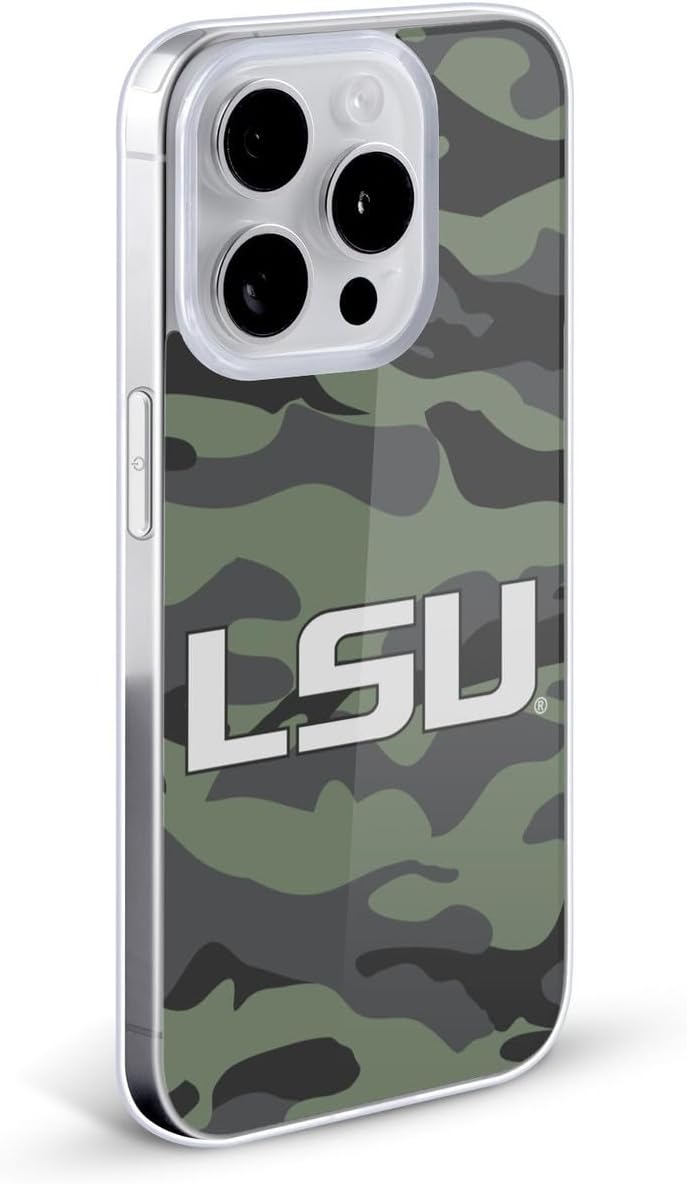 Head Case Designs Officially Licensed Louisiana State University LSU Camou Mono Gel Case [Military Grade Protection] Compatible with Apple iPhone 15 and Compatible with MagSafe