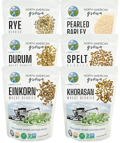 CLEAR CREEK Certified Glyphosate Residue Free Einkorn, Khorasan, Durum, Rye, Spelt, and Barley Berries | 6 lb (6-1 lb bags) | Non-GMO Project Verified