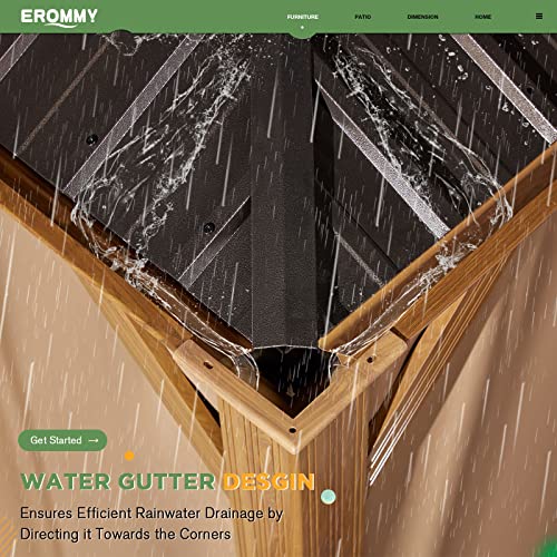 Erommy 12' X 20' Gazebo, Wooden Finish Coated Aluminum Frame Canopy With Double Galvanized Steel Hardtop Roof, Outdoor Permanent Metal Pavilion With Curtains And Nettings For Patio, Backyard And Deck #TOP2