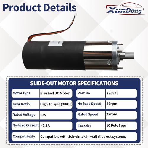 Image of 236575 RV Slide-Out Motor Compatible with Lippert Schwintek in-Wall Slide System 300:1 High Torque Gear Ratio DC 12V