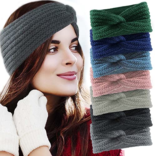 Womens Soft Winter Head Warmer Cable Knit Turbine Twist Knot Headband Warm Fuzzy Chunky Knitted Stretchy Ear Warmer Headwrap for Cold Nights (Smokey Gray)