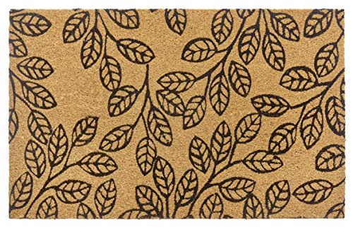 Hanse Home Kokos Fußmatte für Innen 45x75cm – Fussmatte Kokosmatte Schmutzfangmatte Flower Blätter Design, rutschfest für Eingangsbereich & überdachten Außenbereich – Natur