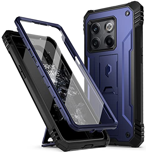 Poetic Revolution Series Designed for Oneplus 10T Case, Full-Body Rugged Dual-Layer Shockproof Protective Cover with Kickstand and Built-in-Screen Protector, Navy Blue