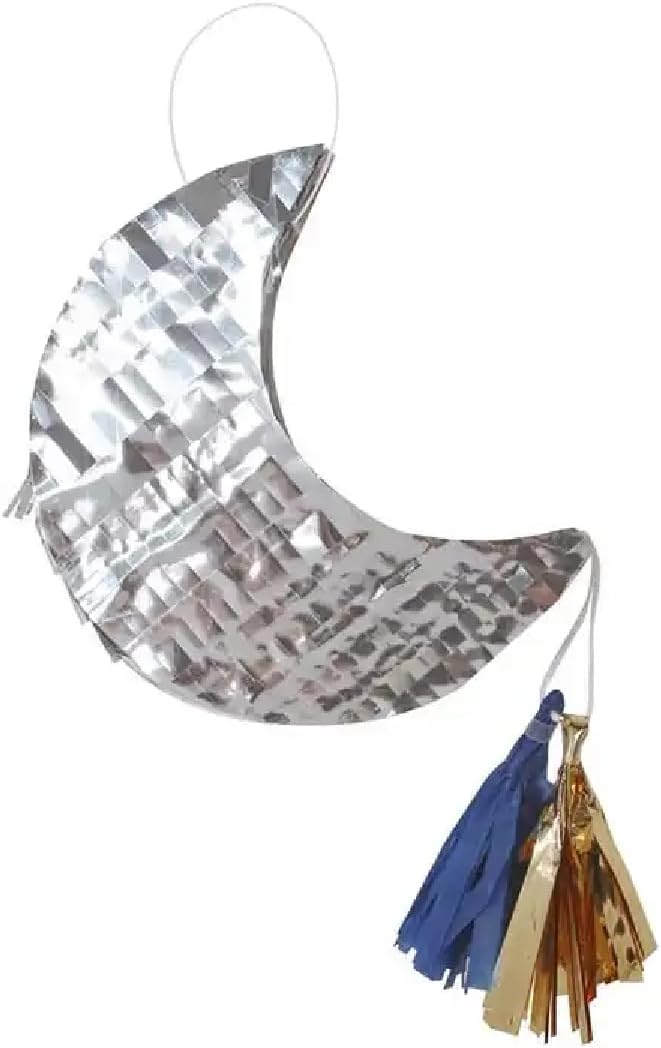 Silver Moon Pinata Shaped Mini Box Pack of 1 Eid Ramadan Gatherings Birthday Party Decor Gender Reveal Baby Shower Pinata Moon Silver Foil Party Supplies Favors