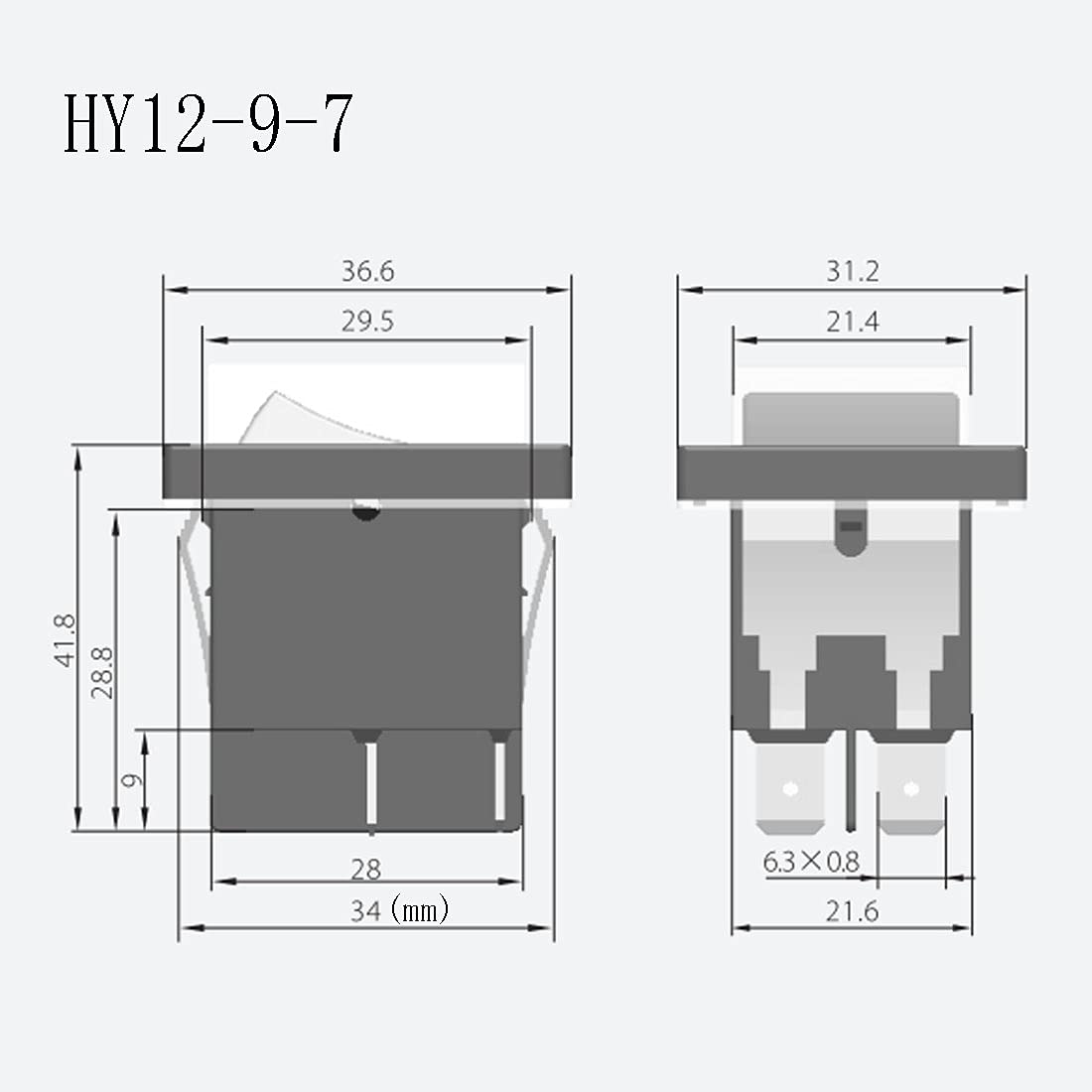 2Pieces KEDU HY12-9-7 Rocker Switch Push Button Switches for Household Electrical Appliances and Similar Device,125/250V 20A HY12-9-7 (HY12-9-7)