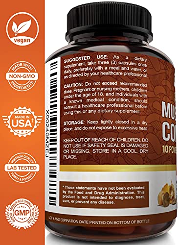 image for NutriFlair Mushroom Supplement 2600mg, 90 Capsules - 10 Mushrooms Blen