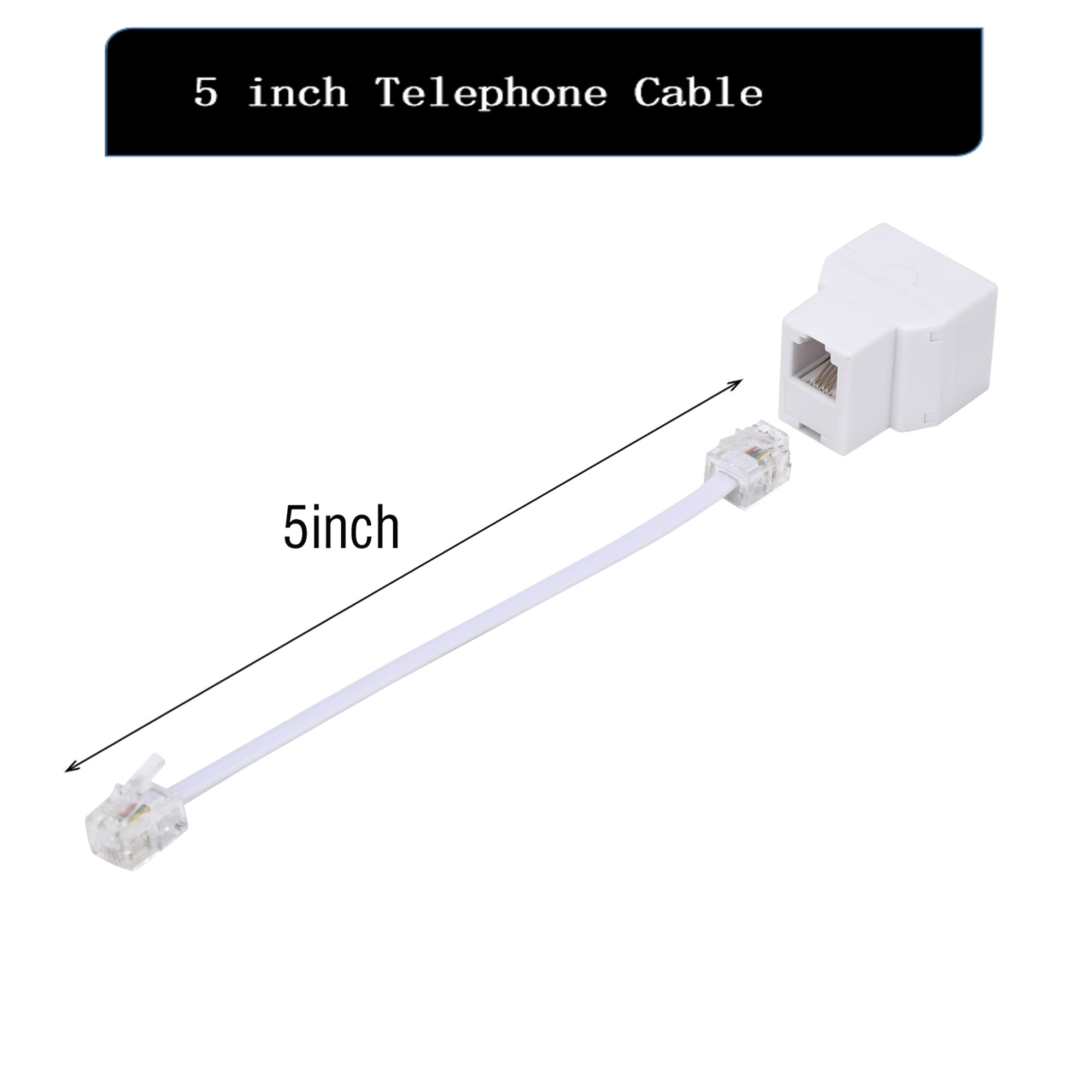 Telefonleitungs-Splitter, Telefon-Splitter, mit RJ11 6P4C Steckern, geeignet für Telefon, Faxgerät, Weiß, 2 Stück