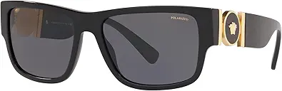 Versace VE 4369 GB1/81 Black Plastic Rectangle Sunglasses Grey Polarized Lens