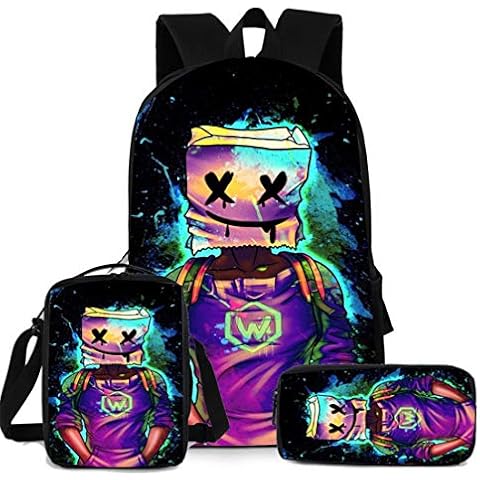 Marshmallow School Backpack 3Pcs for Kids Pencil case,Shoulder Bags,Youth DJ Music Bag Fashion Practical Book Bag Suitable for Teenagers and Students (color2) Cover